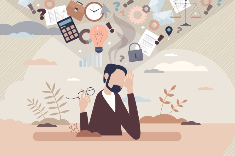 Animation of man suffering from communication overload